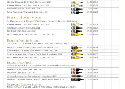 Wine Tasting Menu
